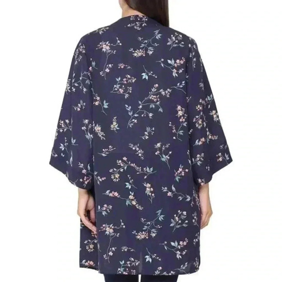 New Tahari Floral Open Top Kimono Style Blue Small Medium Lightweight Shirt - Picture 2 of 16